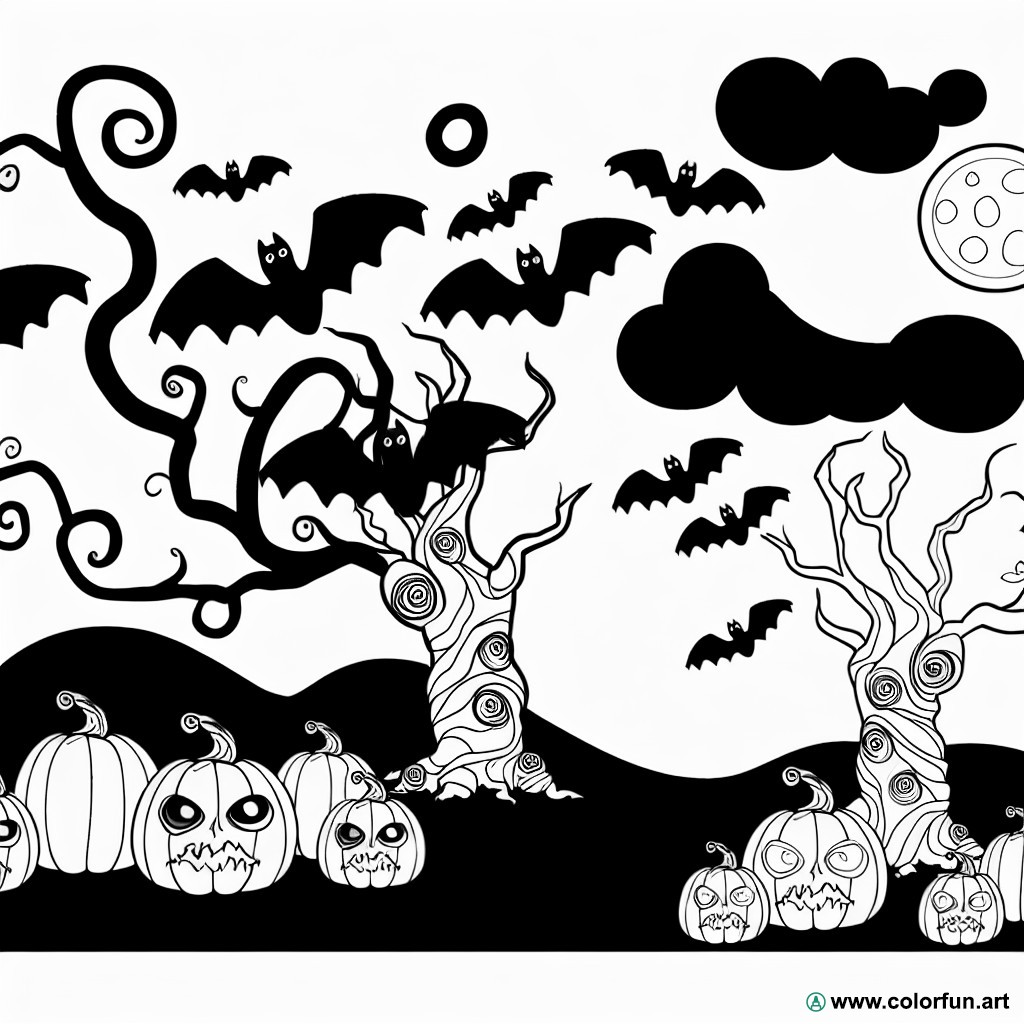 Halloween adult landscape coloring page