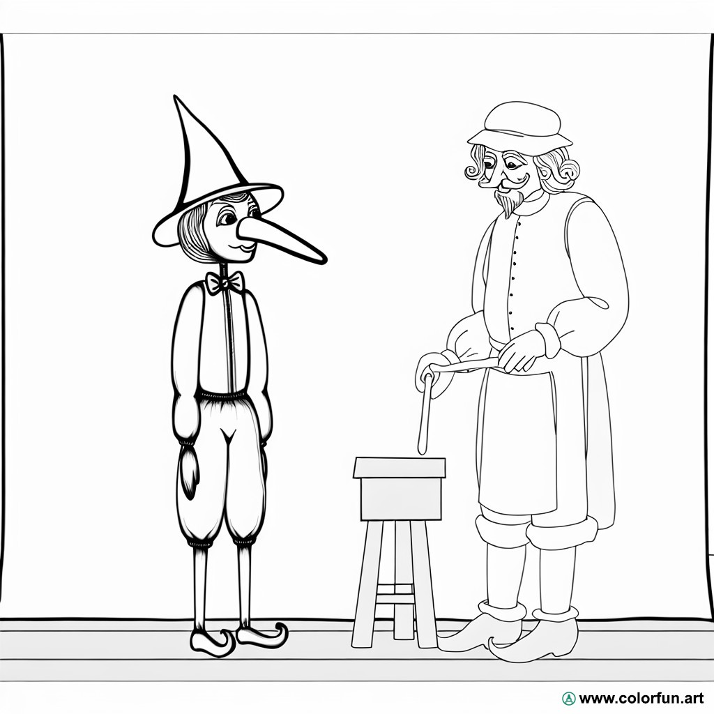 coloring page pinocchio and geppetto