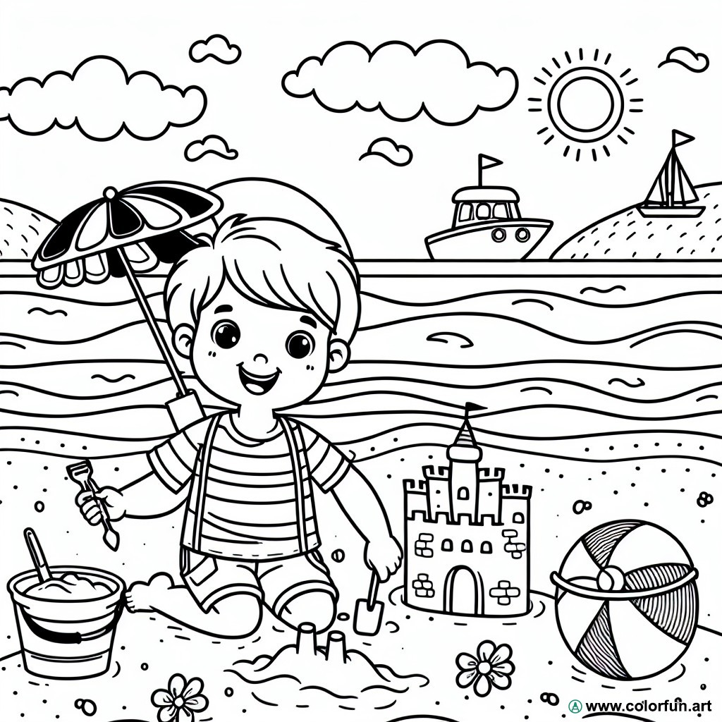coloring page beach child