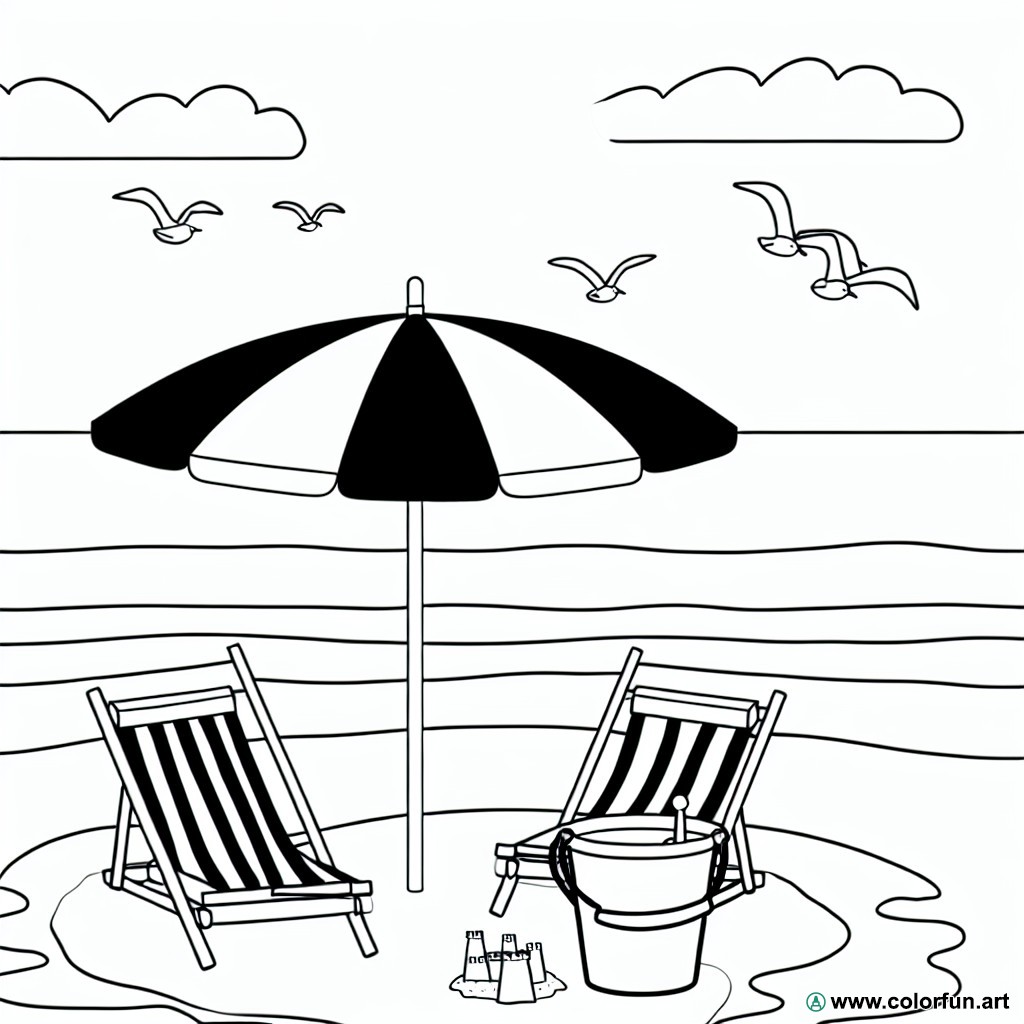 coloring page beach relaxation