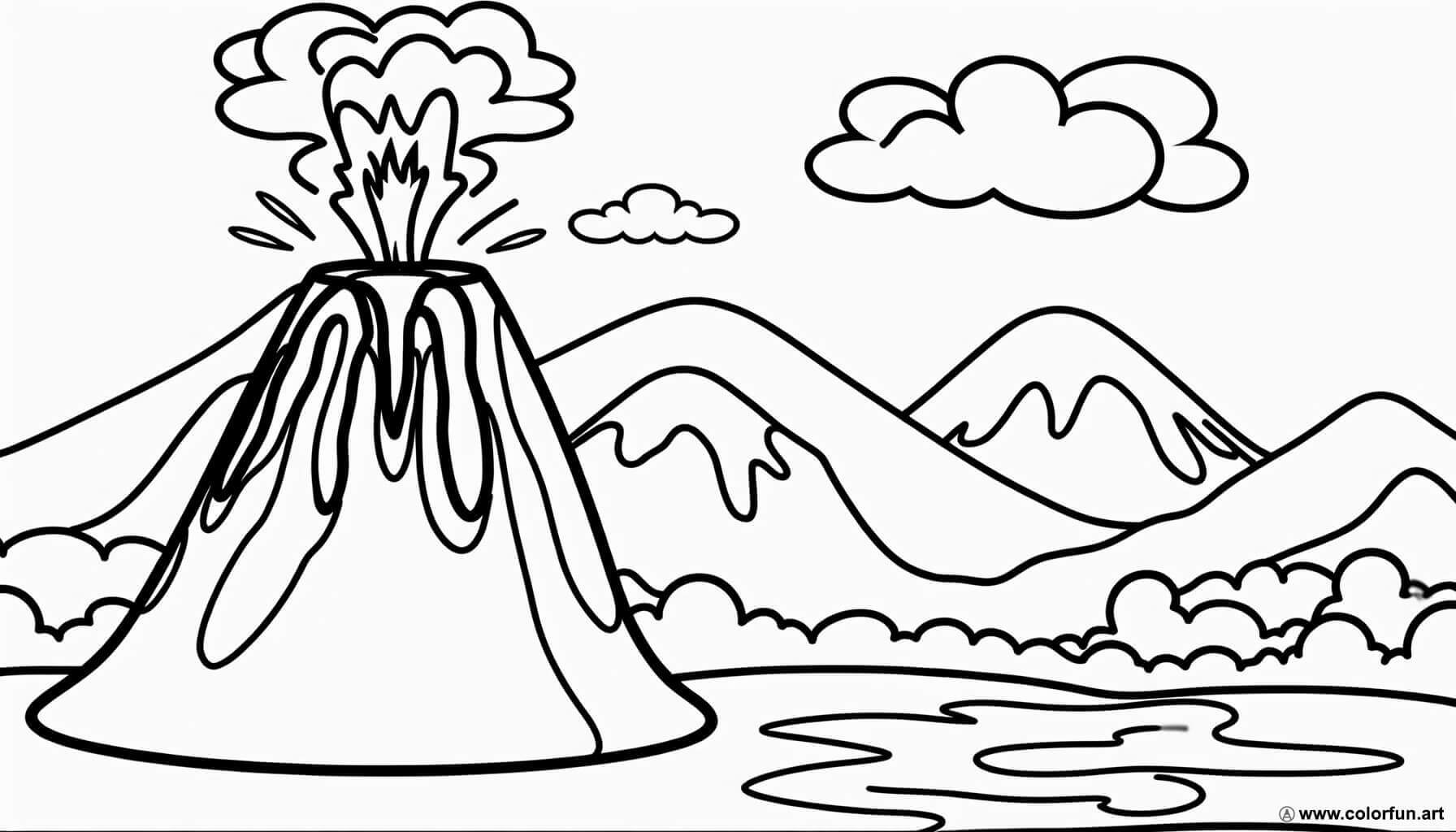 coloring page active volcano