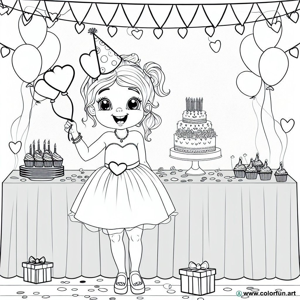 coloring page birthday 2 years old girl