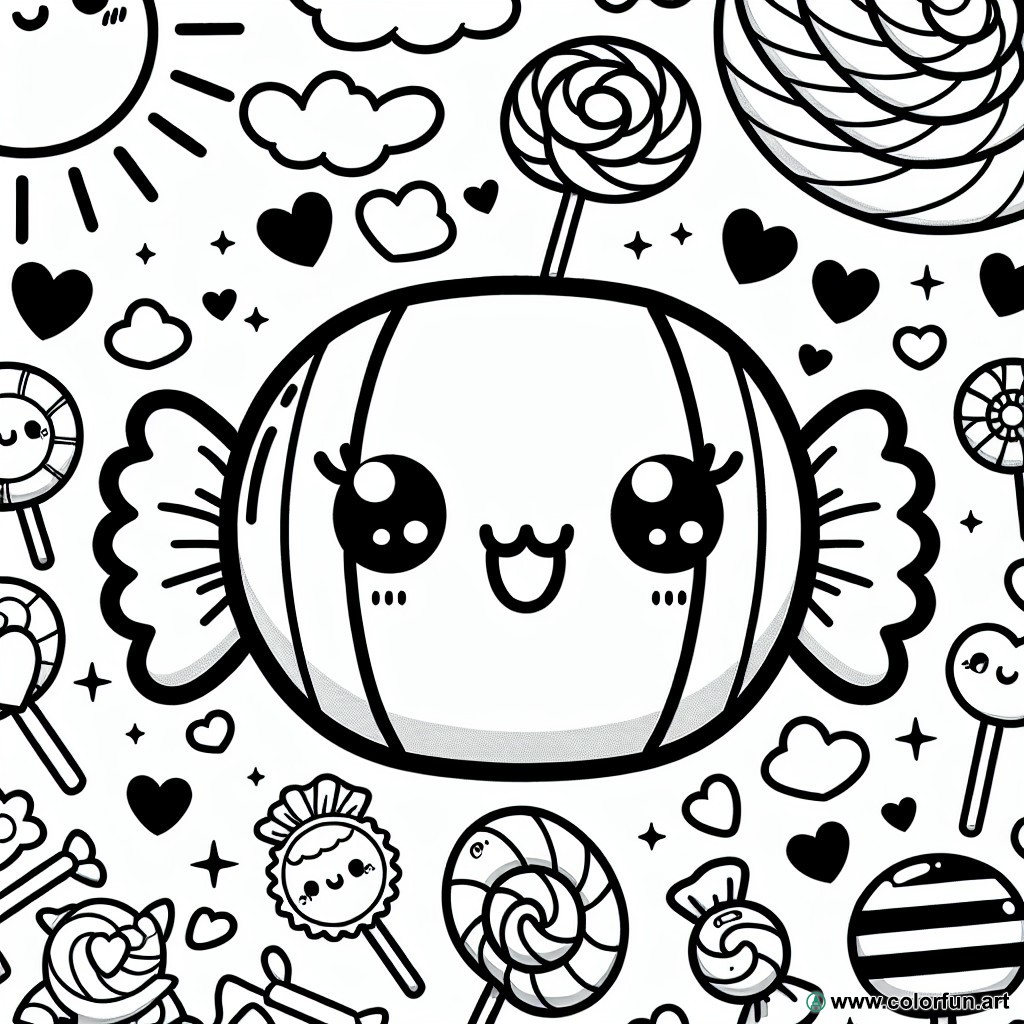 kawaii candy coloring page