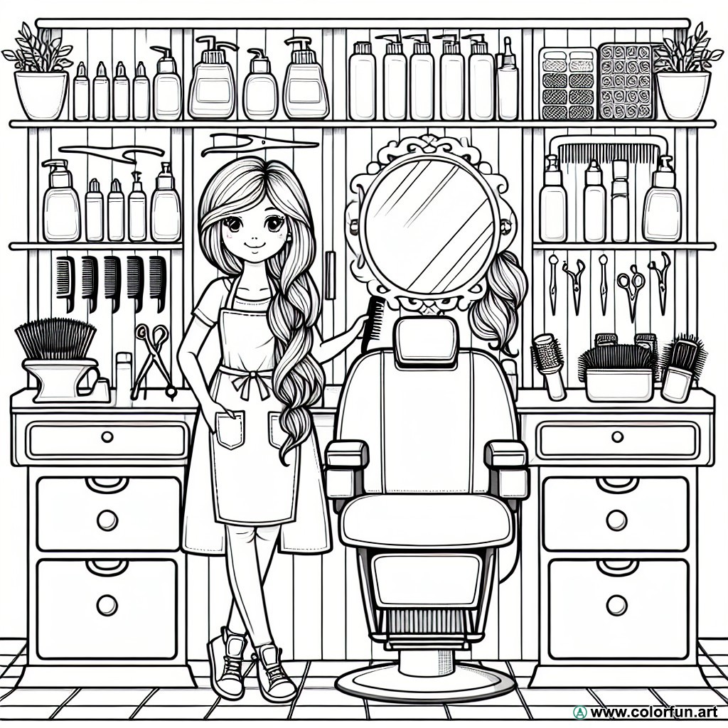 coloring page long hair hairdresser