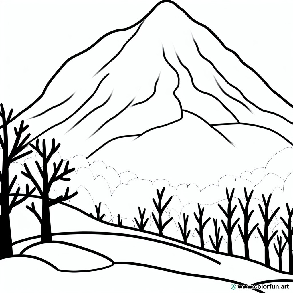 coloring page mountain winter