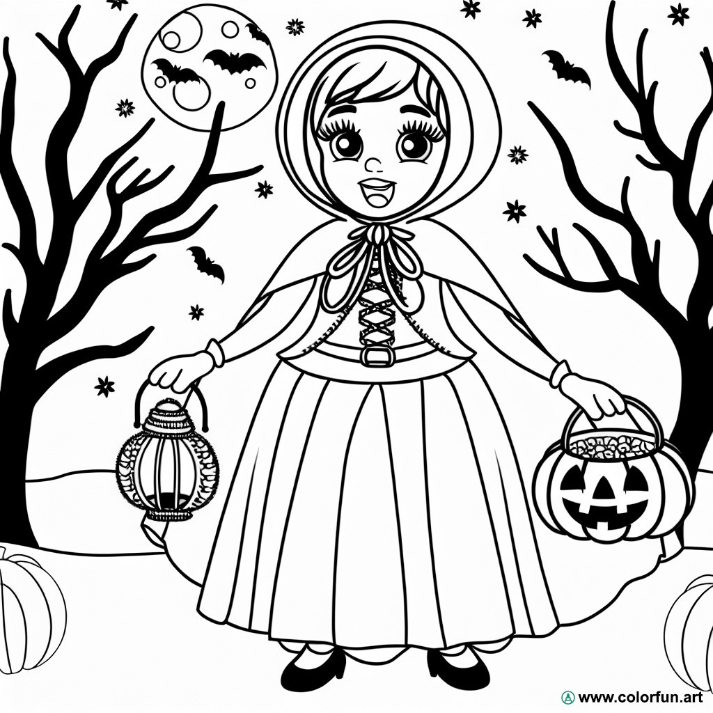 coloring page little red riding hood halloween