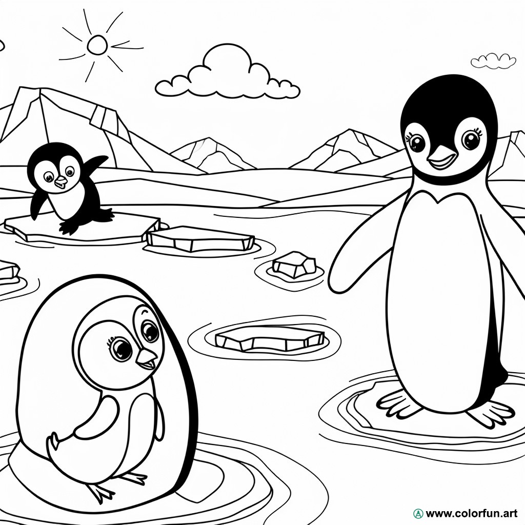 coloring page penguins ice floe