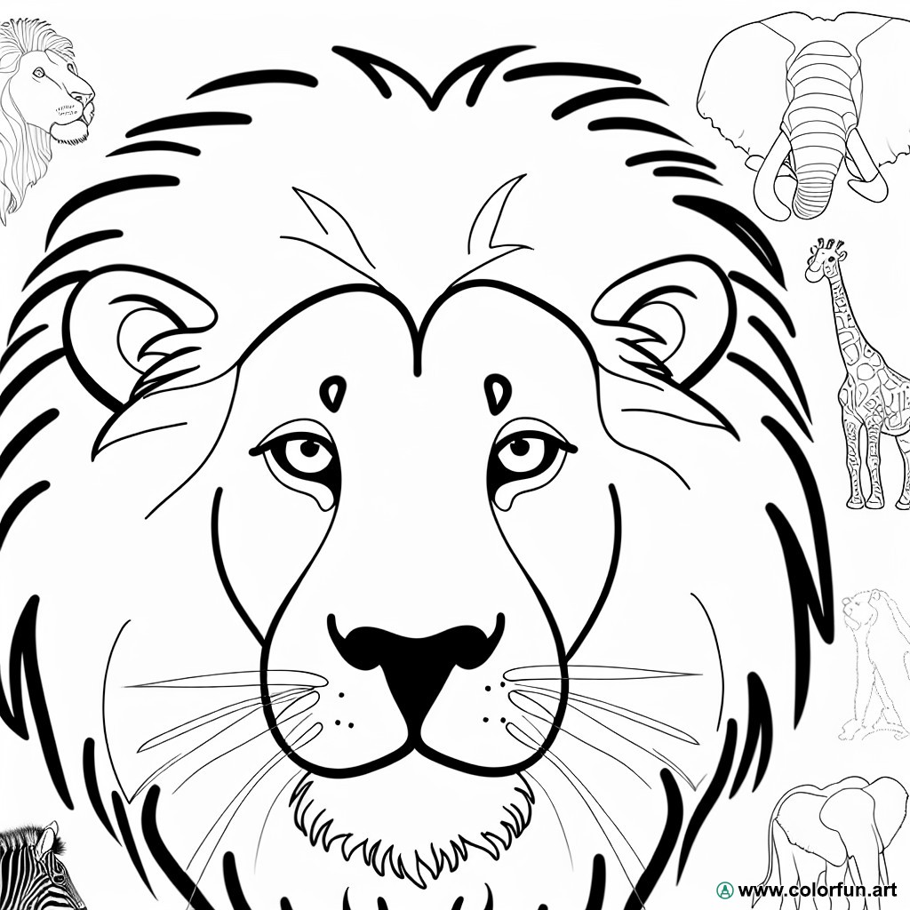coloring page wild animal head