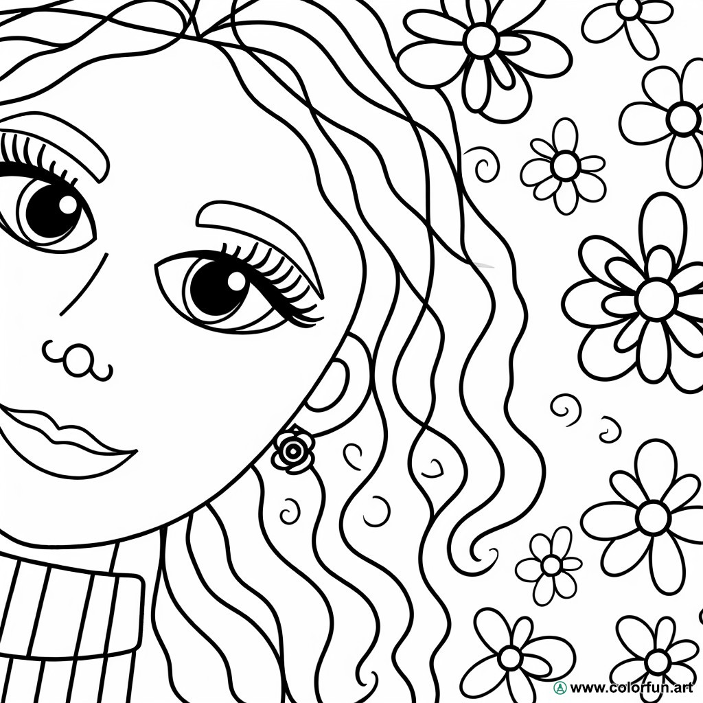 coloring page woman face pencil