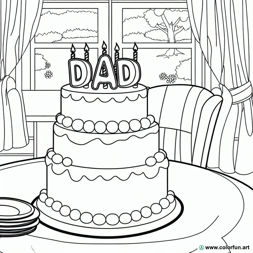 coloring page birthday dad cake