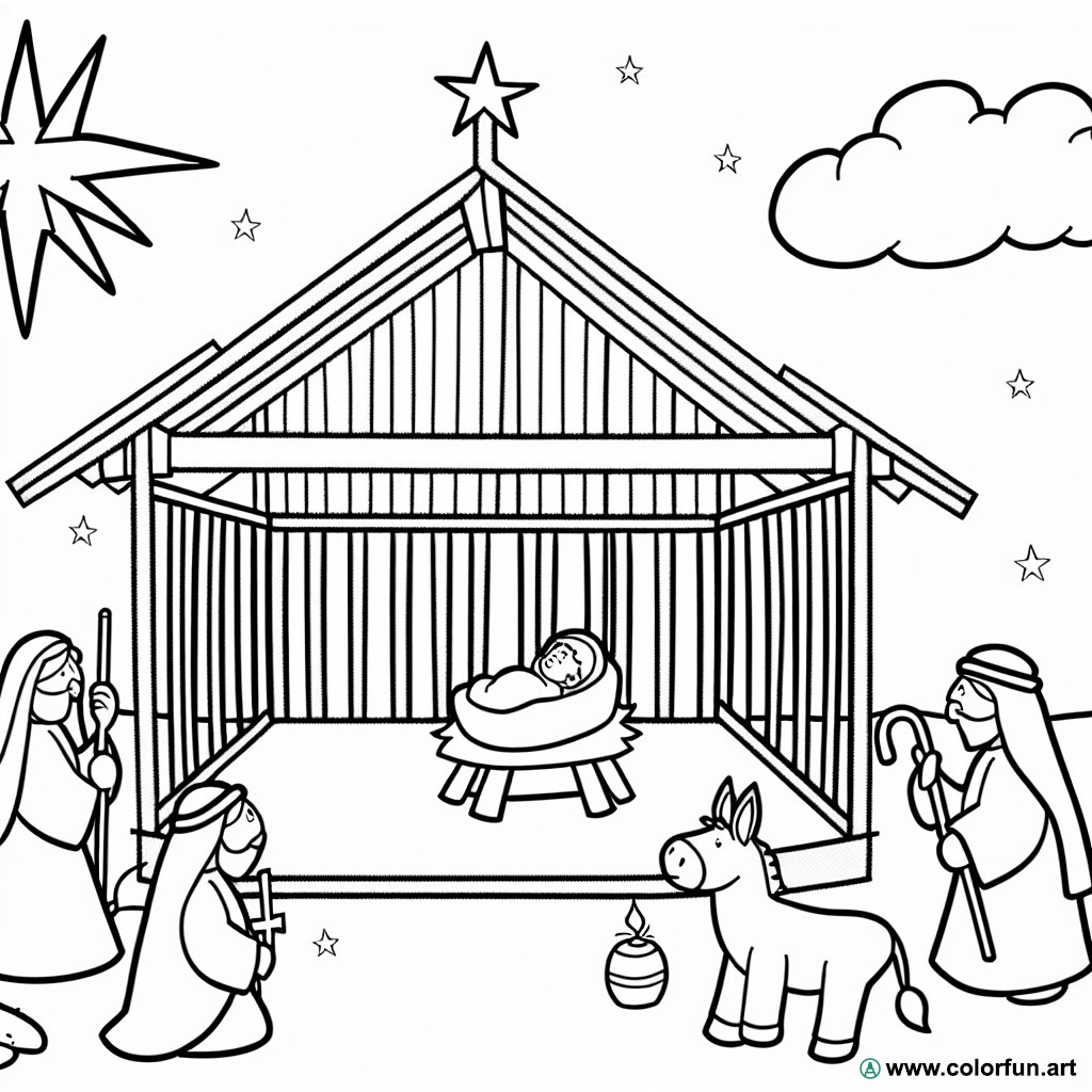 coloring page nativity baby