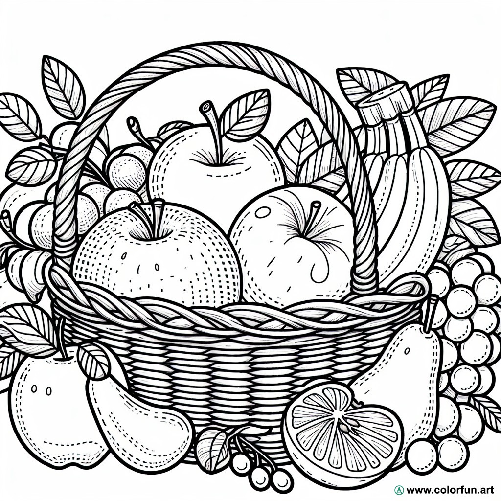 coloring page fruit basket