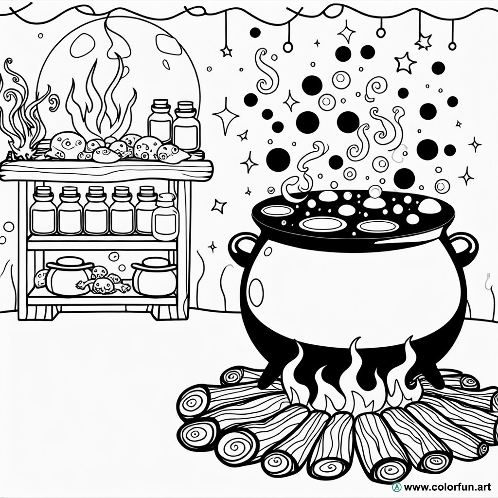 coloring page halloween cauldron