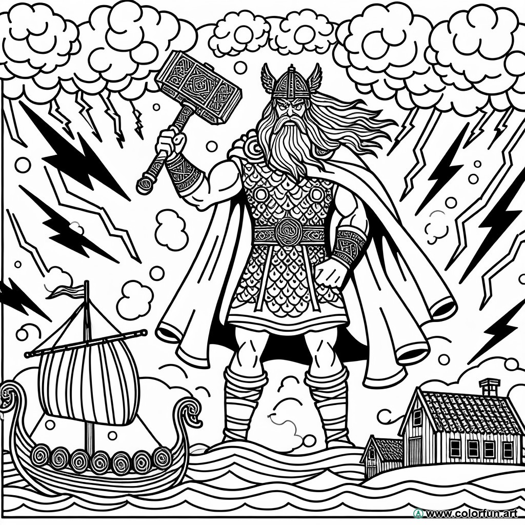 coloring page thor god of thunder