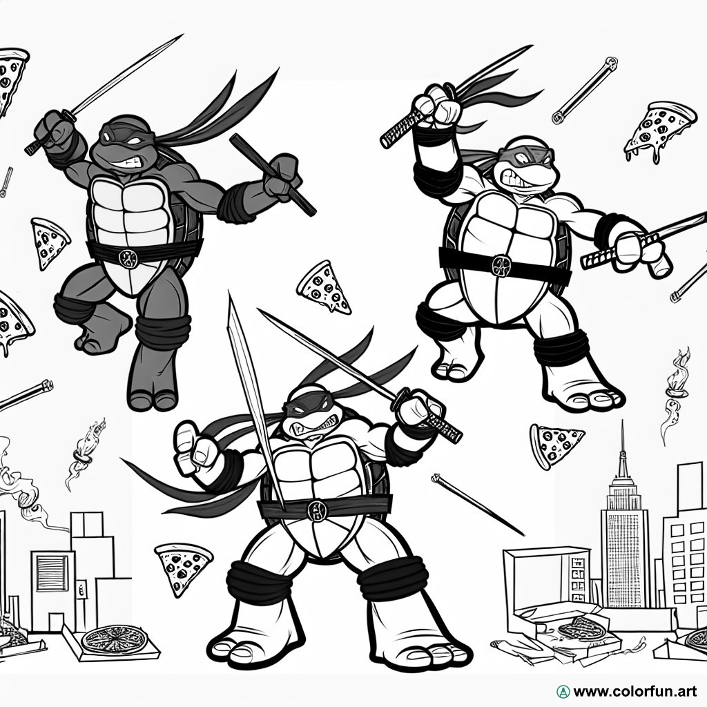 coloring page funny ninja turtle
