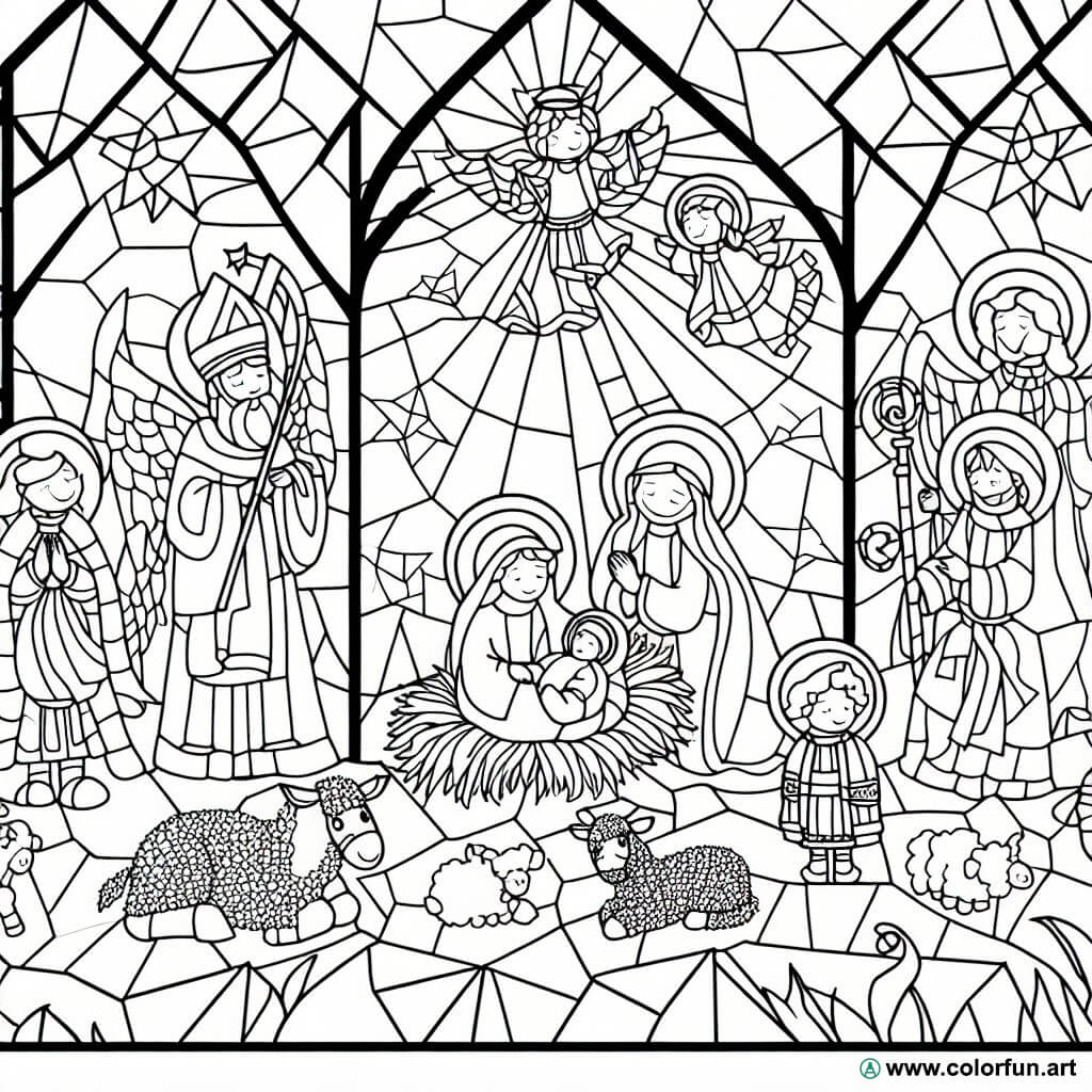 coloring page nativity stained glass