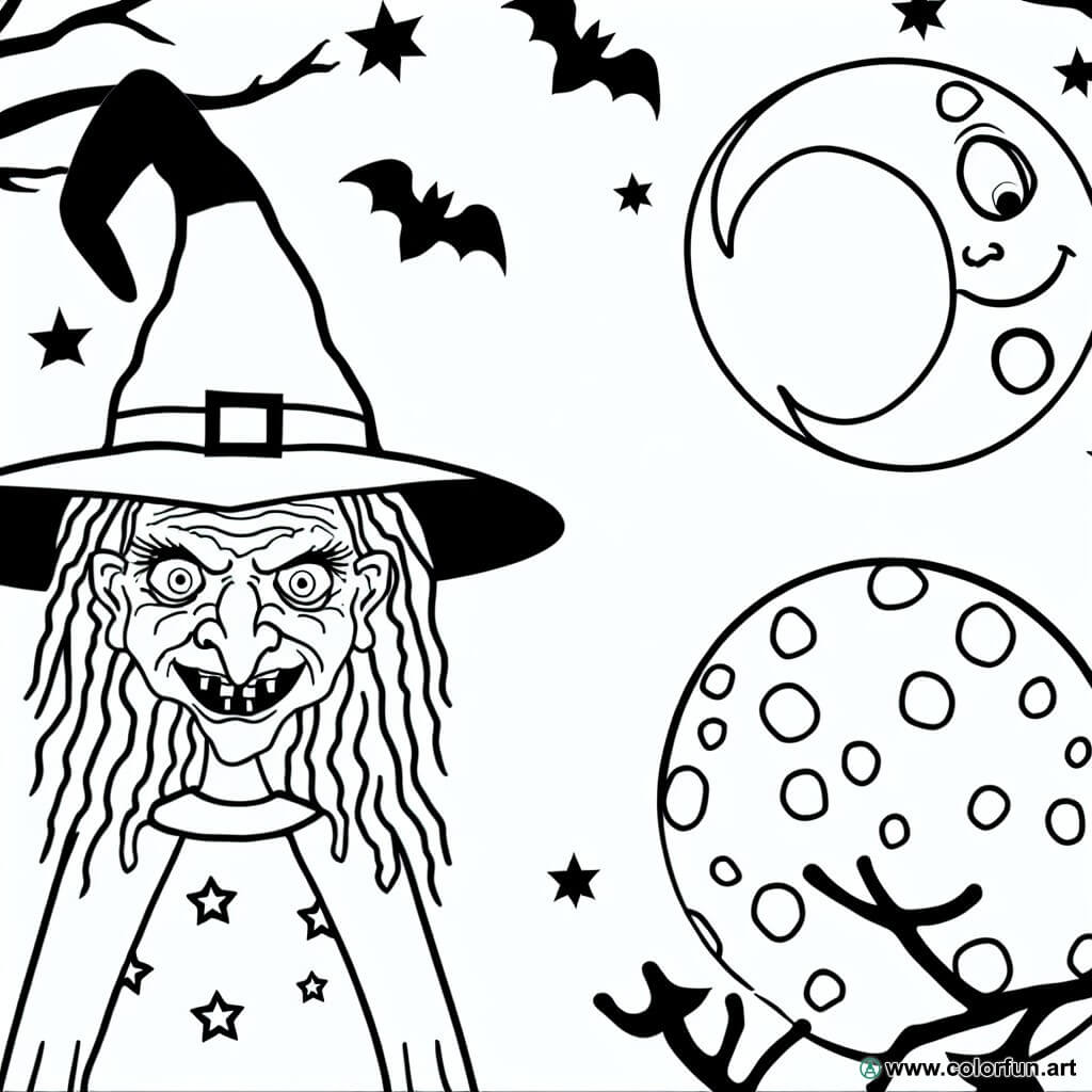 coloring page halloween terrifying witch