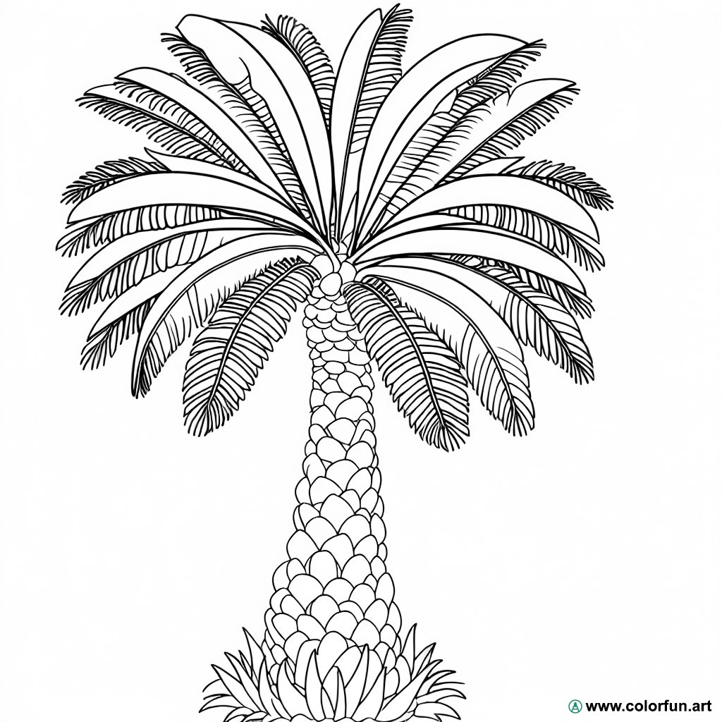 coloring page exotic palm tree