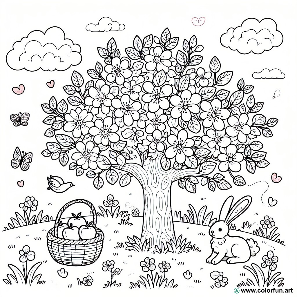 coloring page apple tree spring