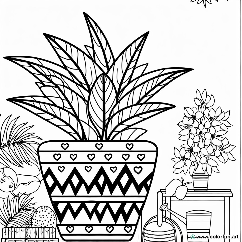 coloring page flower pot adult