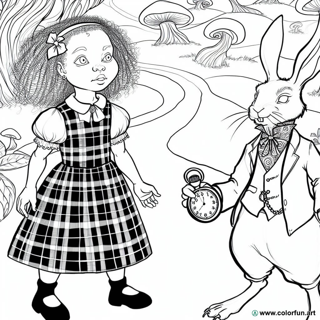 coloring page alice in wonderland easy