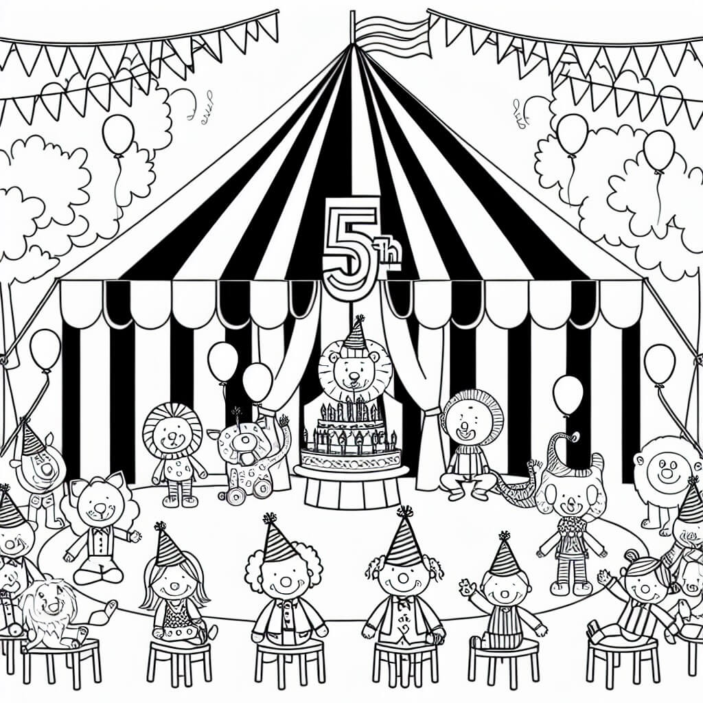 coloring page birthday 5 years old circus theme