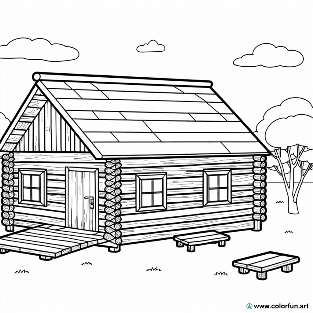 coloring page wooden cabin