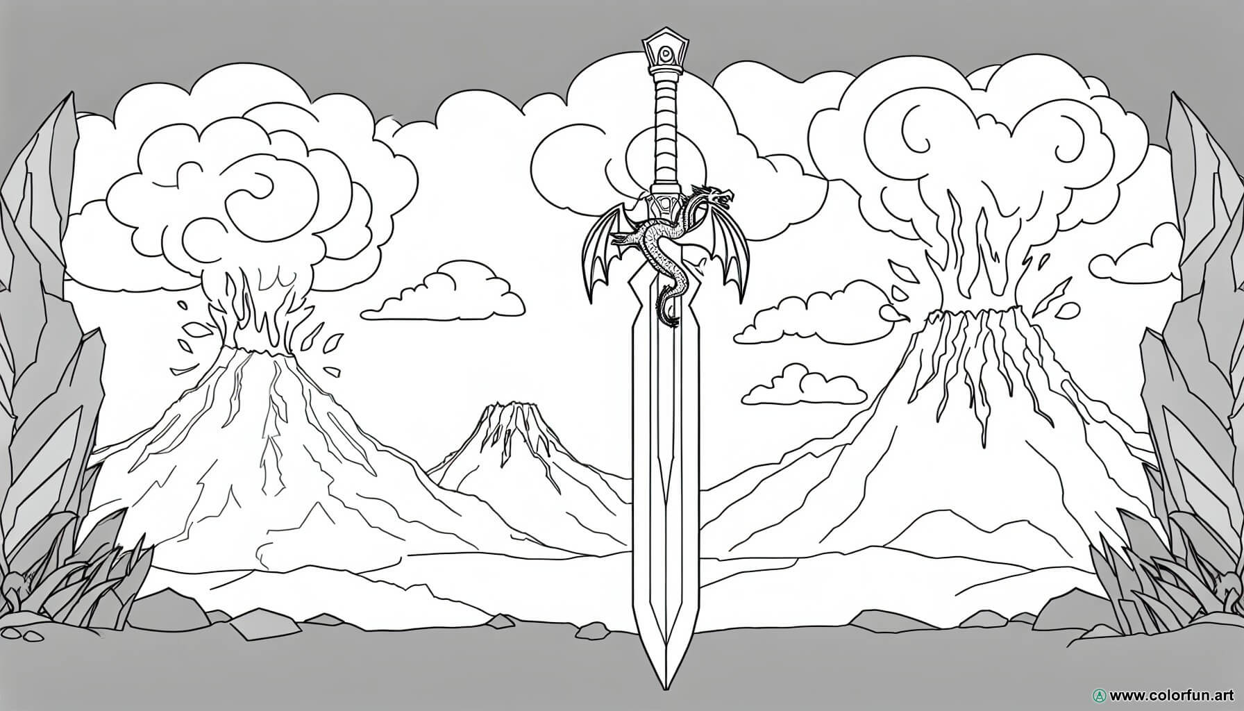 coloring page dragon sword