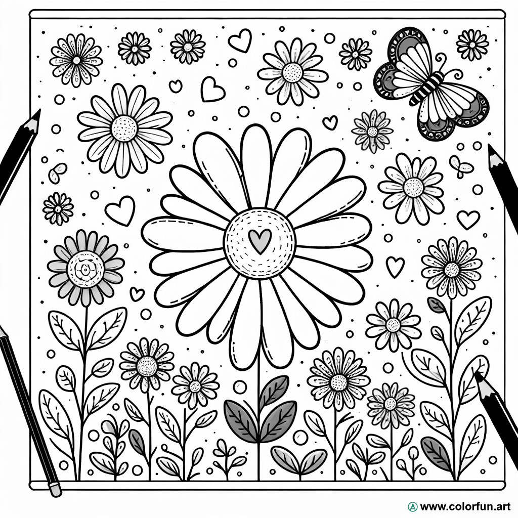 coloring page spring flowers butterflies