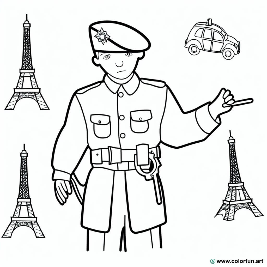 coloring page policeman france