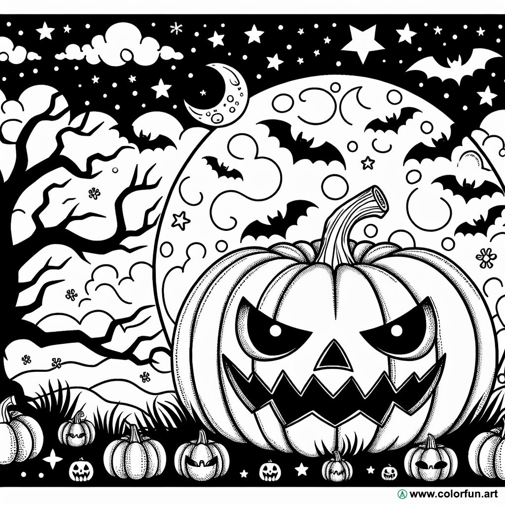 coloring page scary Halloween pumpkin