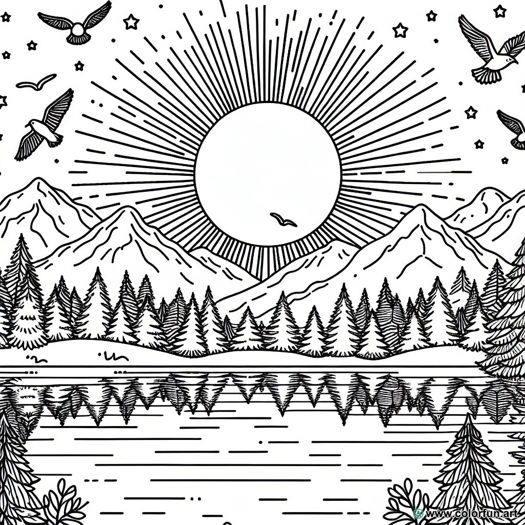 sunset nature coloring page