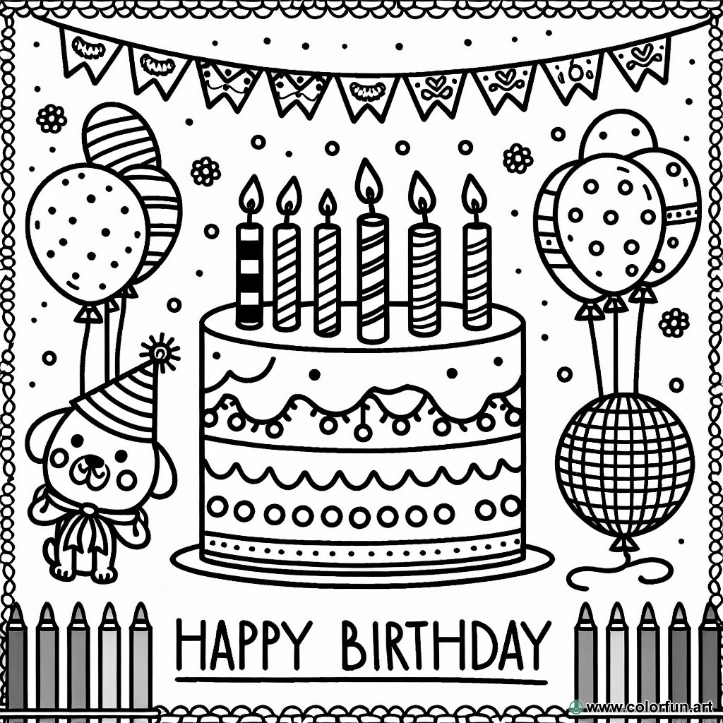 coloring page happy birthday 6 years