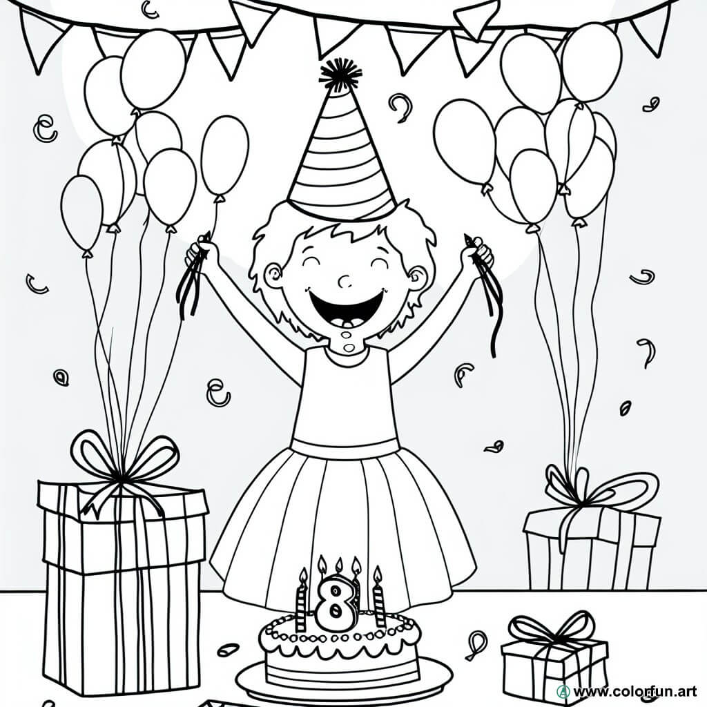 coloring page birthday 8 years old original