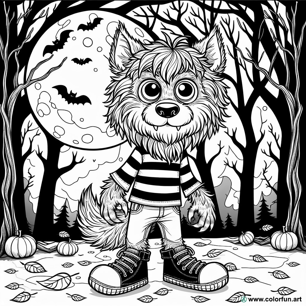 Halloween werewolf coloring page