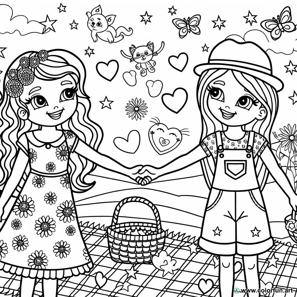 coloring page best friend girl