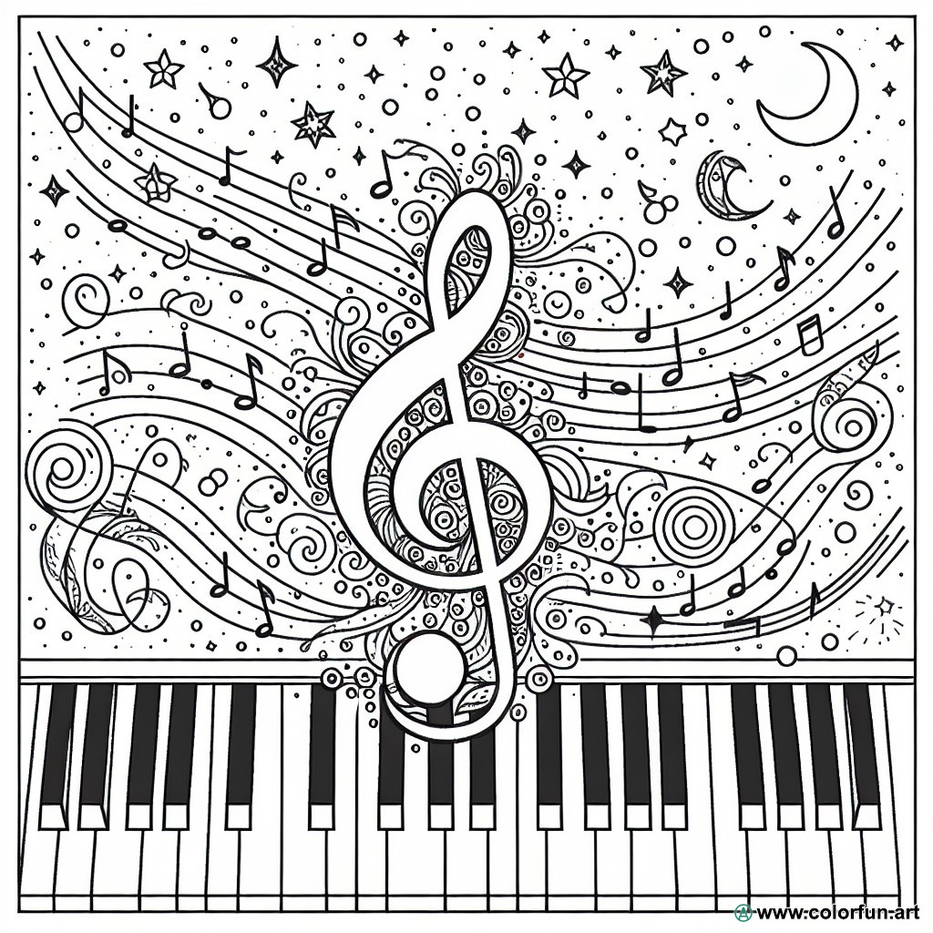 Coloring page music note piano