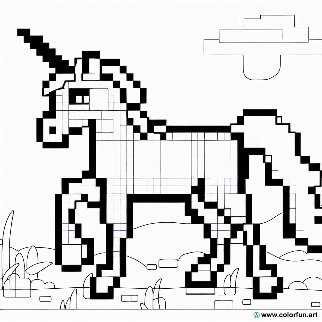 coloring page pixel art unicorn