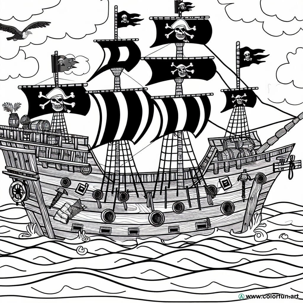 coloring page pirate ship kindergarten