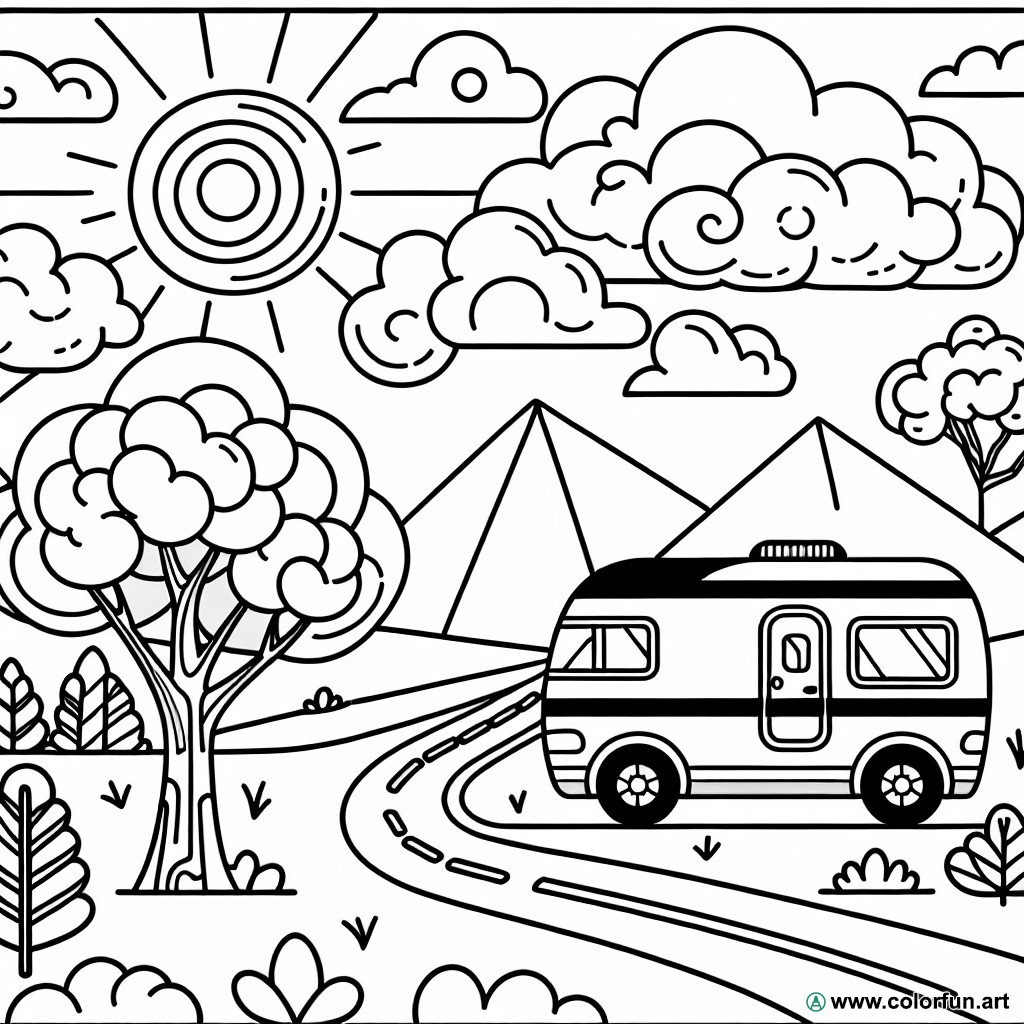 coloring page camper van exterior