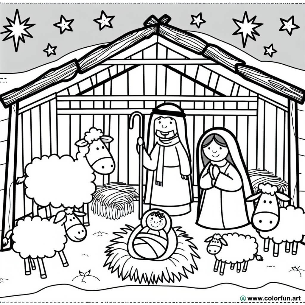 coloring page nativity scene