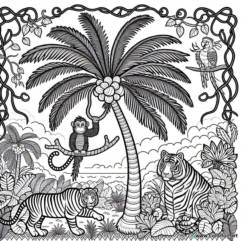coloring page jungle virgin forest
