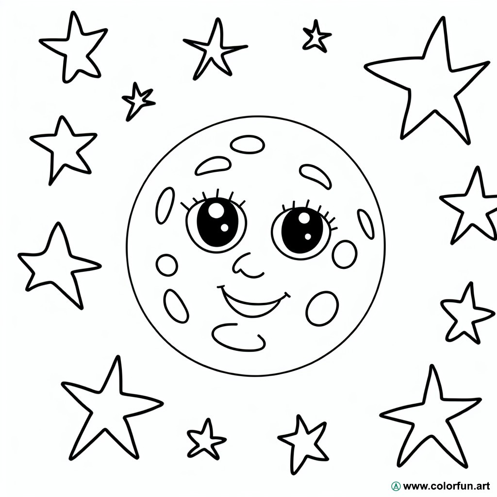 coloring page moon stars