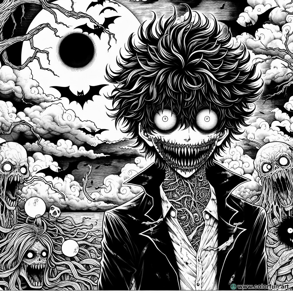 horror manga coloring page