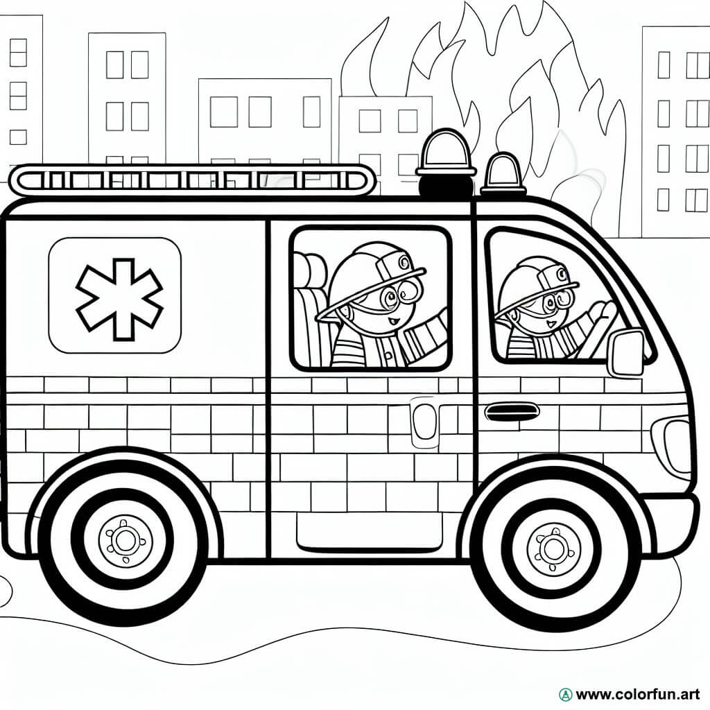 coloring page fire truck ambulance