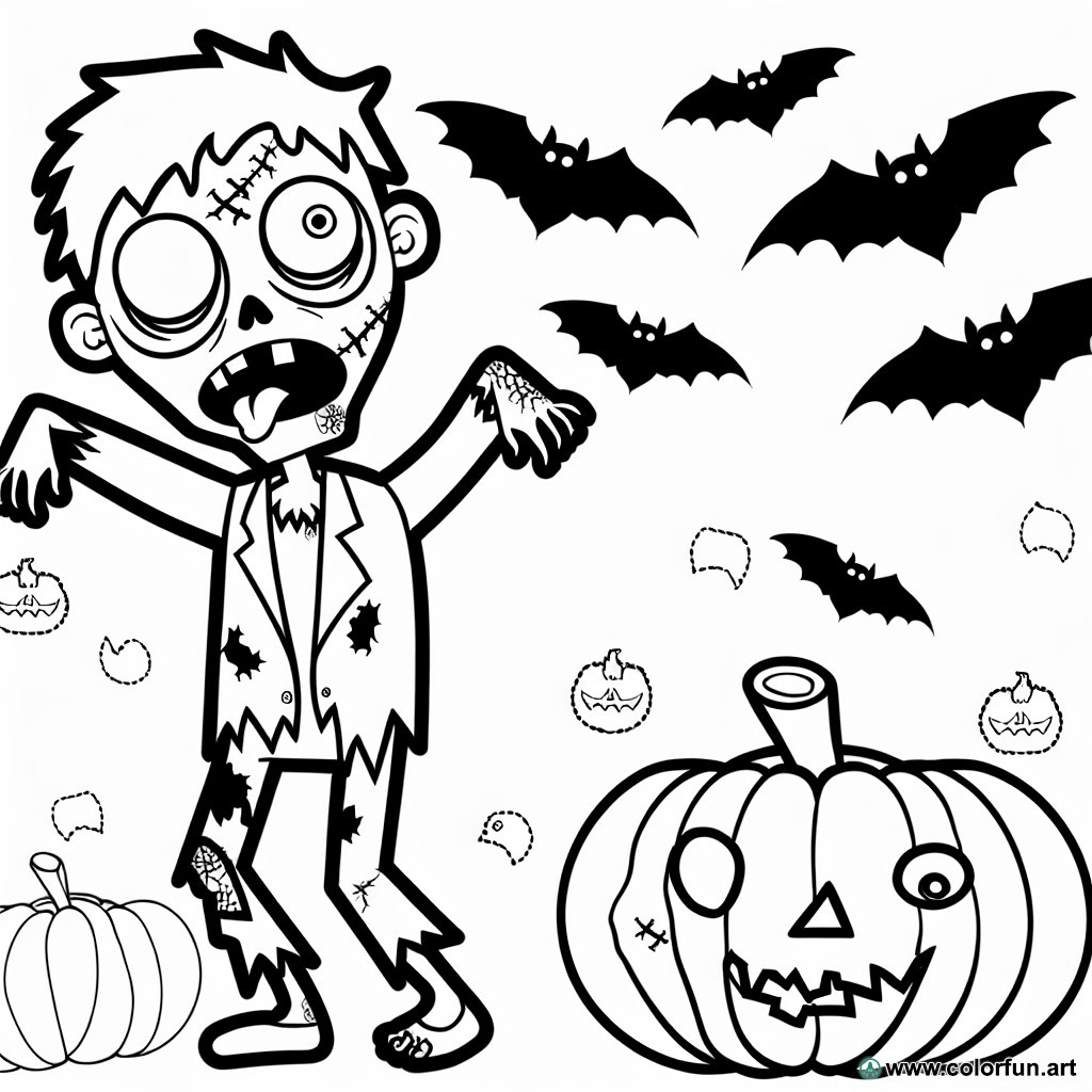 Halloween zombie coloring page