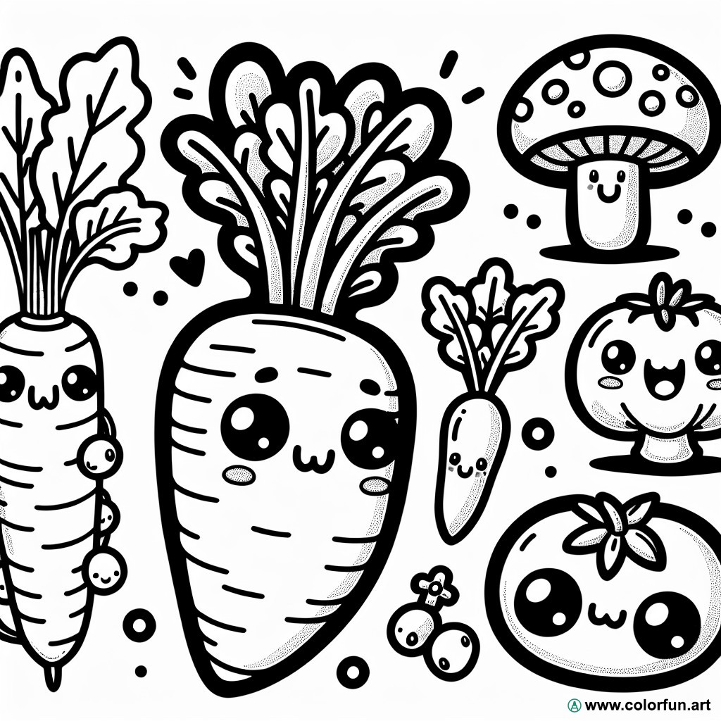 kawaii vegetables coloring page