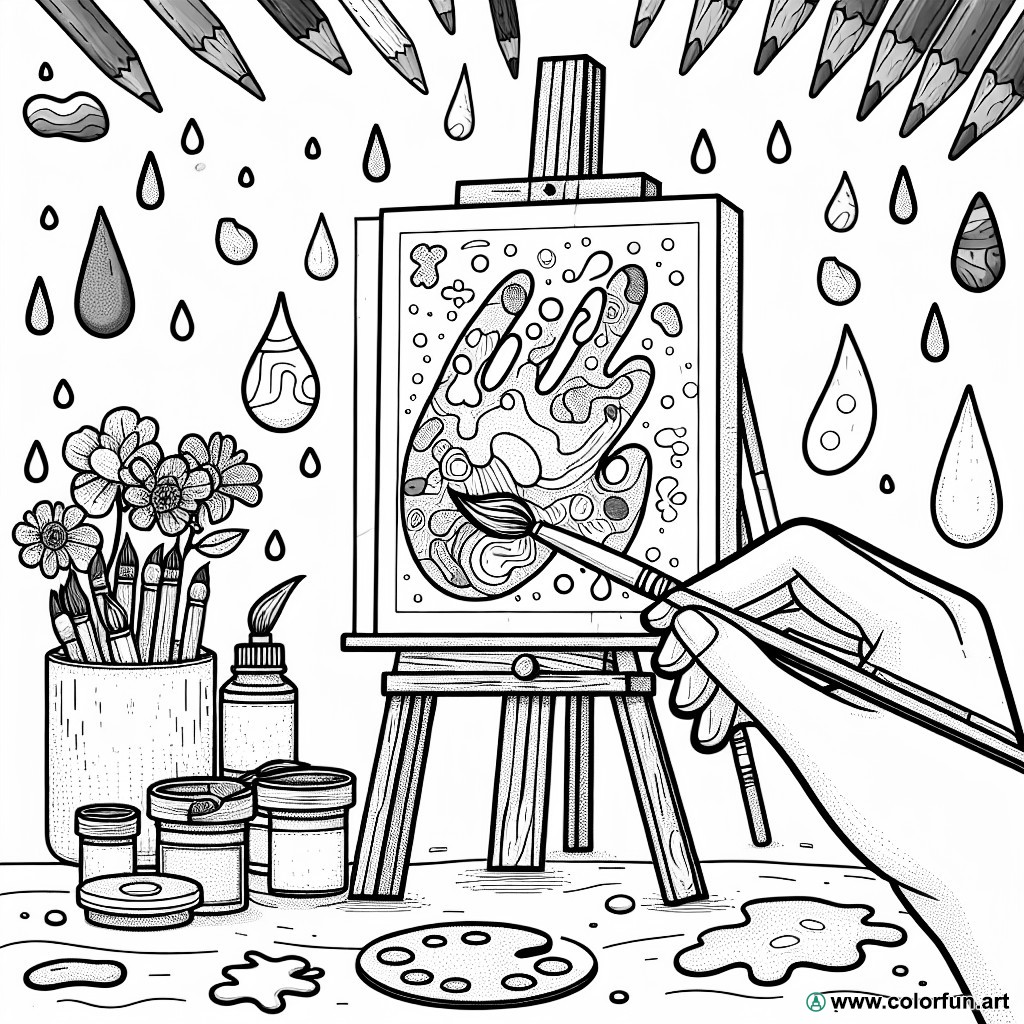 coloring page artist hand