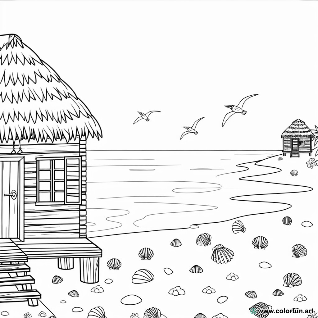 coloring page beach hut