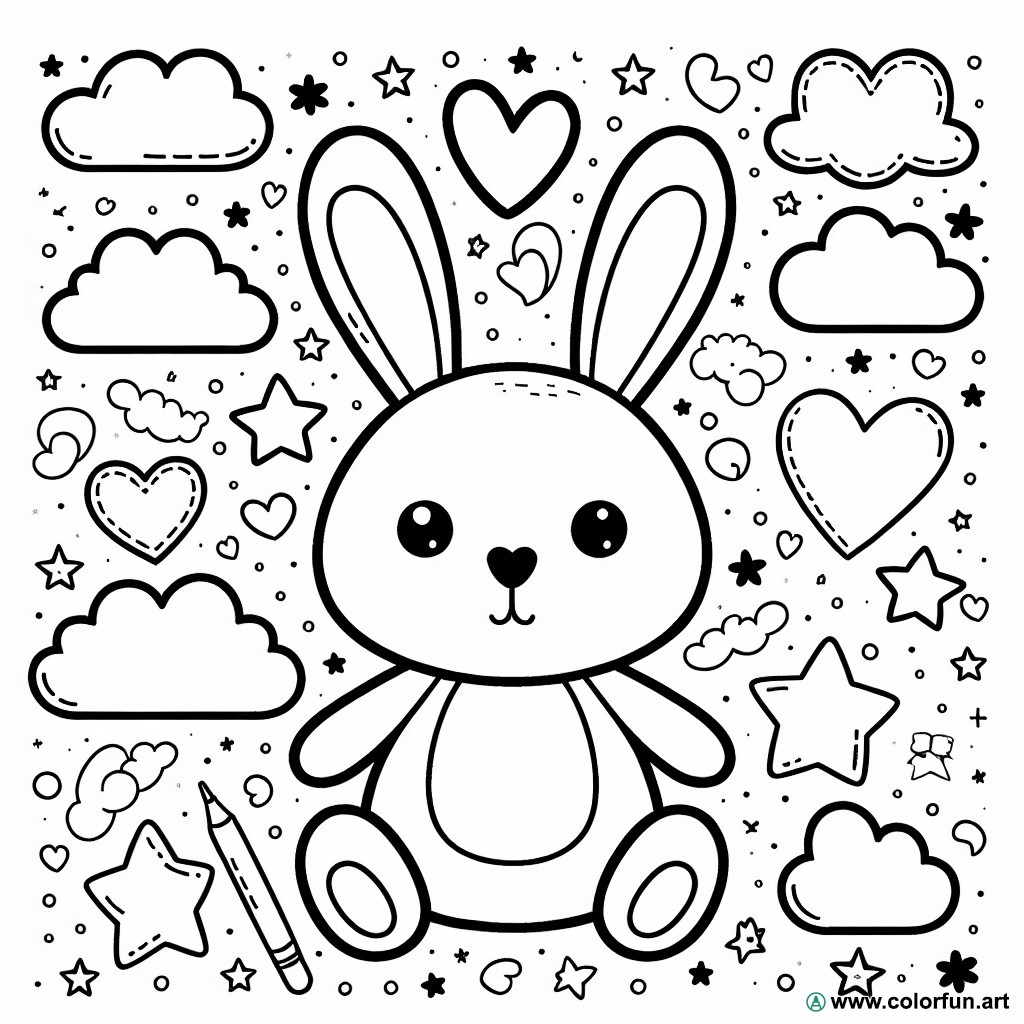 Bunny cuddly toy coloring page